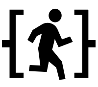 The BracketDash mark: a runner breaking free between two brackets